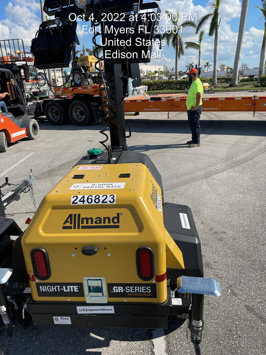 2022 Allmand NLV3GR (4) LED Light Fixture 350W, 23' Vertical Mast, 3kW Prime, Towable, ES Decals, T3