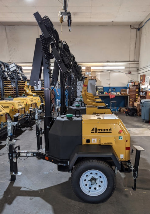 2021 Allmand NLV3GR (4) LED Light Fixture 350W, 23' Vertical Mast, 3kW Prime, Towable, Deep Sea L401, Leveling Jacks, Yanmar T4F 5.8hp