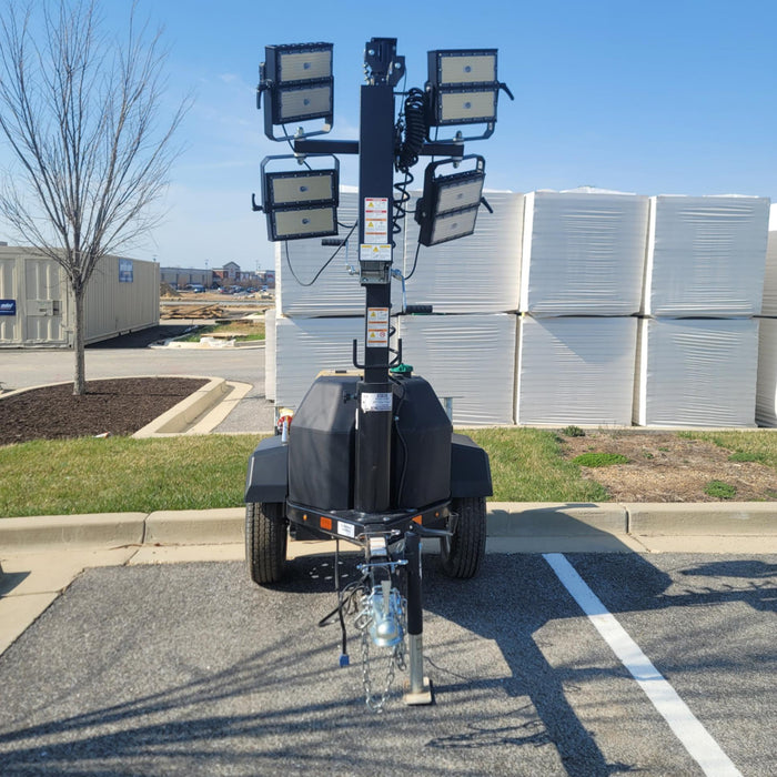 2021 Allmand NLV3GR (4) LED Light Fixture 350W, 23' Vertical Mast, 3kW Prime, Towable, Deep Sea L401, Leveling Jacks, Yanmar T4F 5.8hp