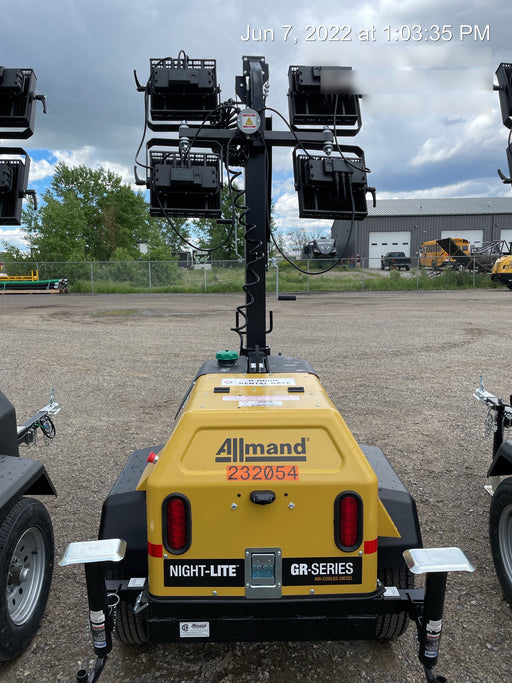 2022 Allmand NLV3GR (4) LED Light Fixture 350W, 23' Vertical Mast, 3kW Prime, Towable, Deep Sea L401, Leveling Jacks, Yanmar T4F 5.8hp