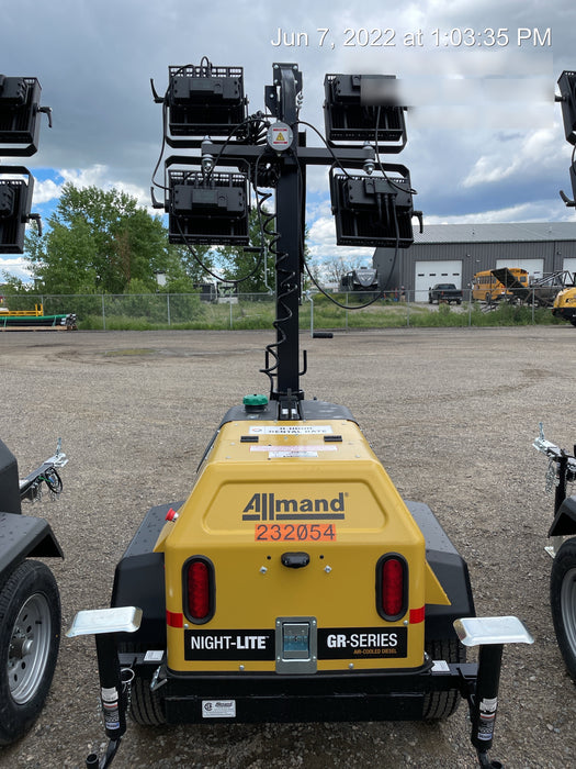 2022 Allmand NLV3GR (4) LED Light Fixture 350W, 23' Vertical Mast, 3kW Prime, Towable, Deep Sea L401, Leveling Jacks, Yanmar T4F 5.8hp