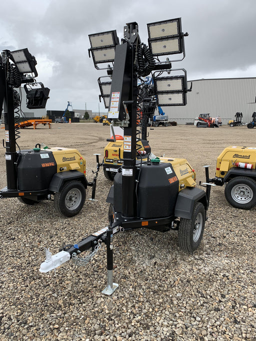 Allmand NLV3GR (4) LED Light Fixture 350W, 23' Vertical Mast, 3kW Prime, Towable, Deep Sea L401, Leveling Jacks, Yanmar T4F 5.8hp