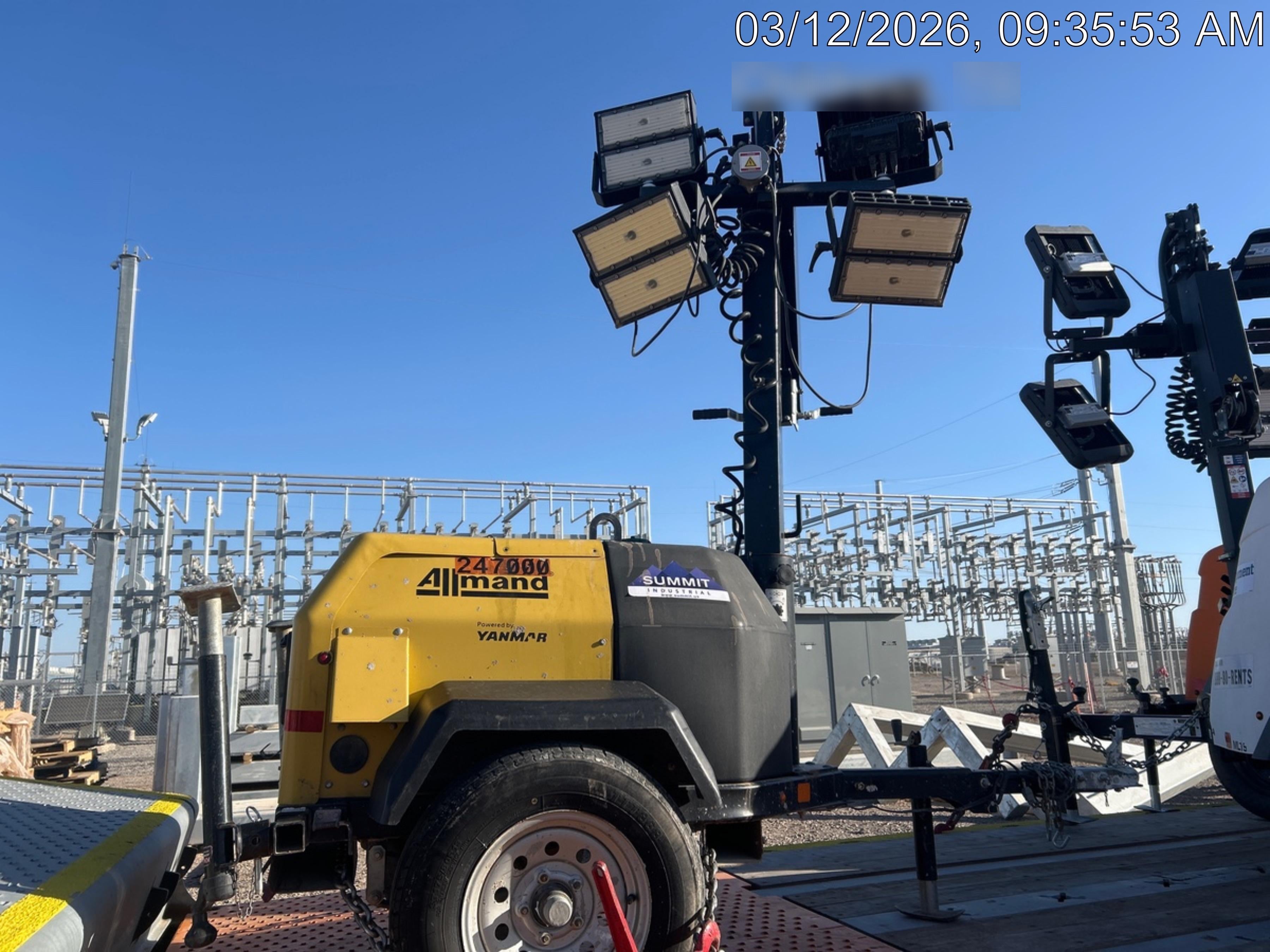 2022 Allmand NLV3GR (4) LED Light Fixture 350W, 23' Vertical Mast, 3kW Prime, Towable, ES Decals, T3