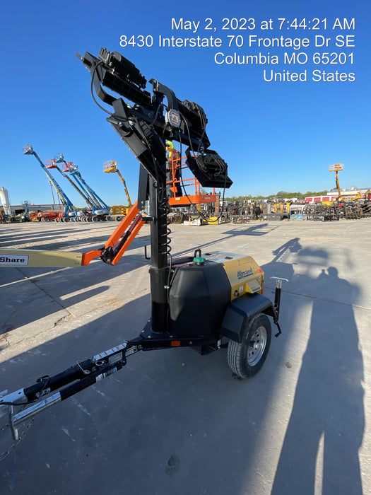 2022 Allmand NLV3GR (4) LED Light Fixture 350W, 23' Vertical Mast, 3kW Prime, Towable, ES Decals, T3