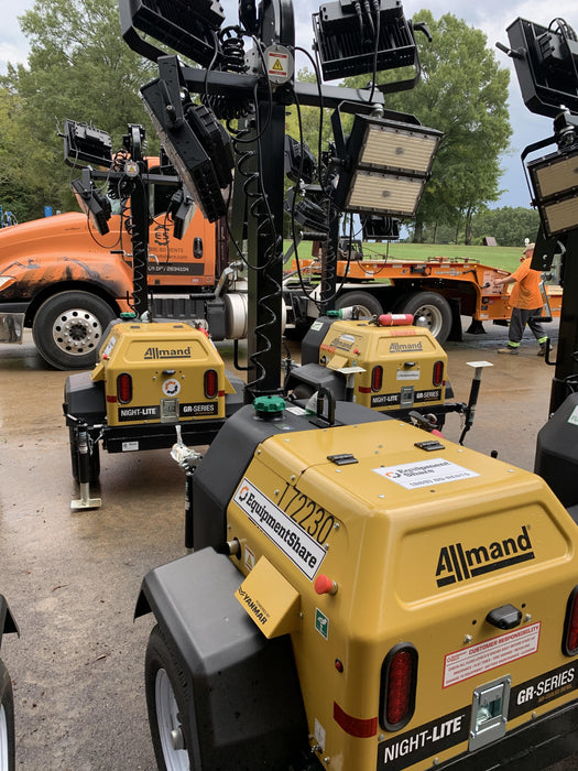 2021 Allmand NLV3GR (4) LED Light Fixture 350W, 23' Vertical Mast, 3kW Prime, Towable, Deep Sea L401, Leveling Jacks, Yanmar T4F 5.8hp