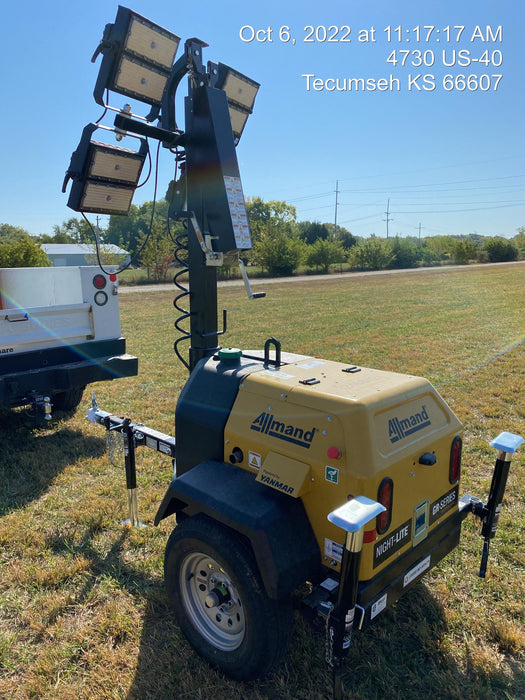 2022 Allmand NLV3GR (4) LED Light Fixture 350W, 23' Vertical Mast, 3kW Prime, Towable, ES Decals, T3