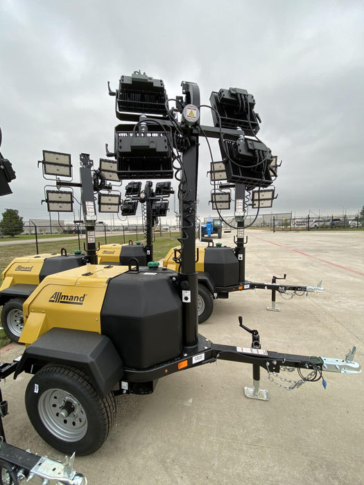 2022 Allmand NLV3GR (4) LED Light Fixture 350W, 23' Vertical Mast, 3kW Prime, Towable, Deep Sea L401, Leveling Jacks, Yanmar T4F 5.8hp