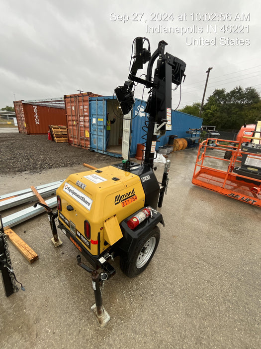 2022 Allmand NLV3GR (4) LED Light Fixture 350W, 23' Vertical Mast, 3kW Prime, Towable, Deep Sea L401, Leveling Jacks, Yanmar T4F 5.8hp