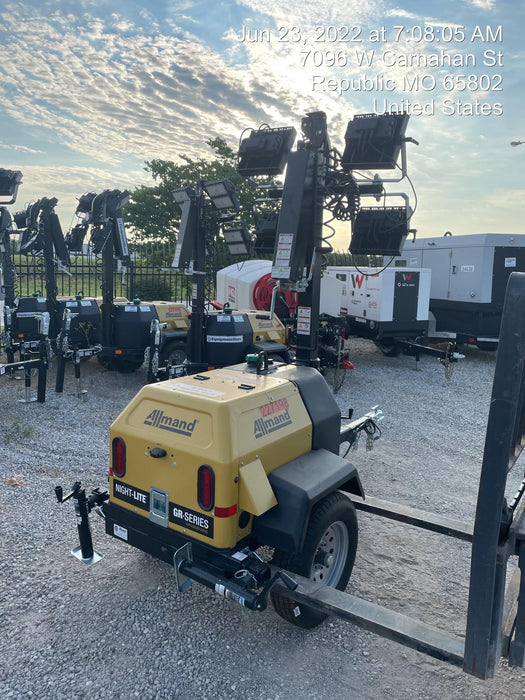 2022 Allmand NLV3GR (4) LED Light Fixture 350W, 23' Vertical Mast, 3kW Prime, Towable, Deep Sea L401, Leveling Jacks, Yanmar T4F 5.8hp