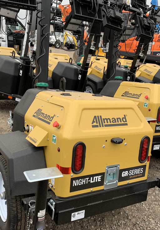 2021 Allmand NLV3GR (4) LED Light Fixture 350W, 23' Vertical Mast, 3kW Prime, Towable, Deep Sea L401, Leveling Jacks, Yanmar T4F 5.8hp