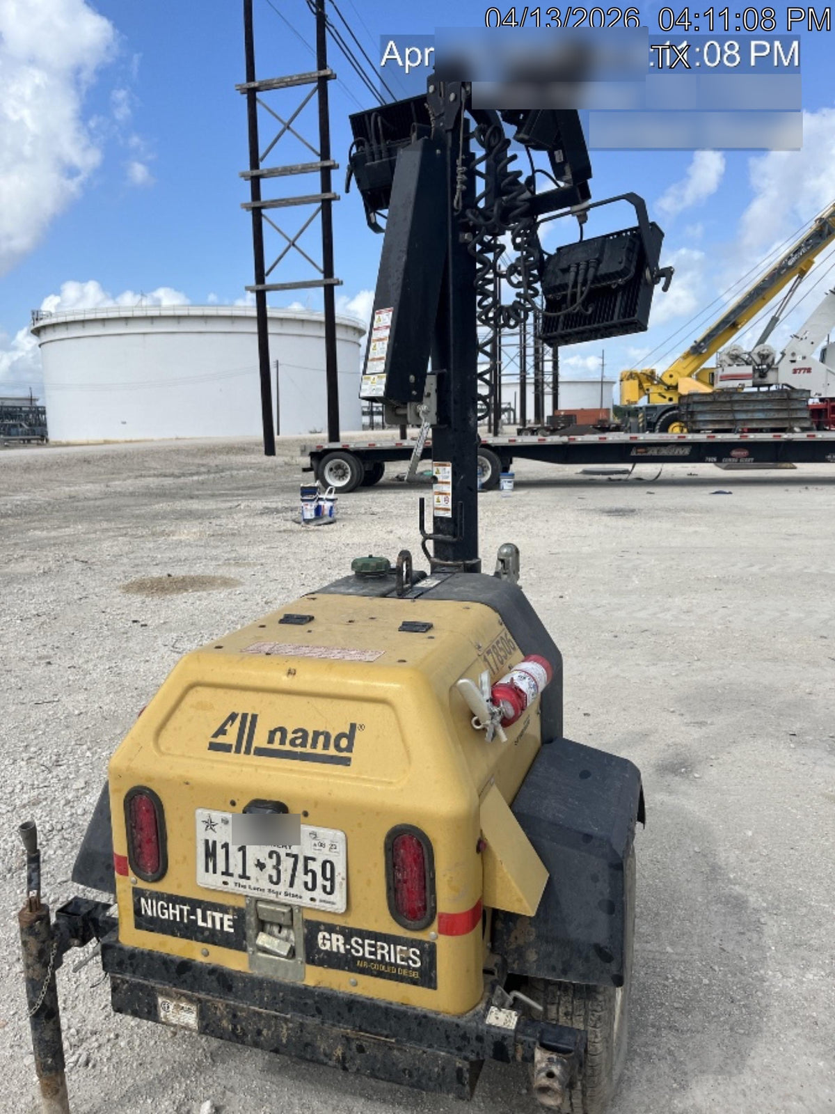 Allmand NLV3GR (4) LED Light Fixture 350W, 23' Vertical Mast, 3kW Prime, Towable, Deep Sea L401, Leveling Jacks, Yanmar T4F 5.8hp