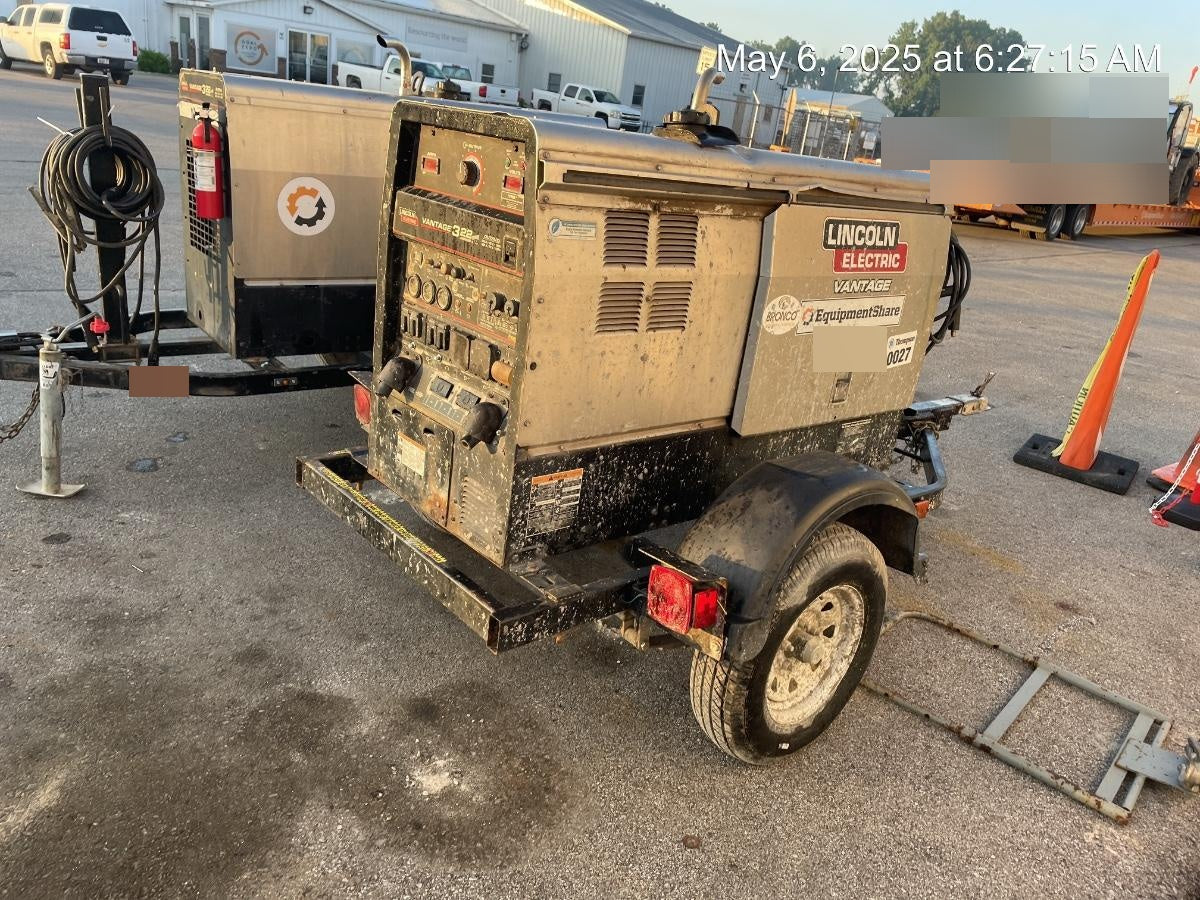 2019 Lincoln Electric Vantage 322 Welder Ready-Pak 3, Two wheel trailer, Fender and Light kit, Cable Rack