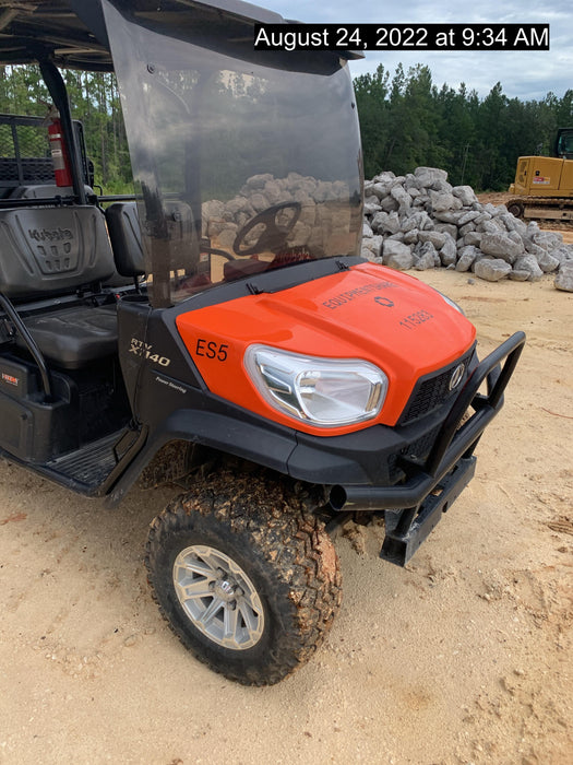 2020 Kubota RTV-X1140WL-H 4 seat diesel cart, plastic canopy, HD tires, steel wheels, tinted windshield, strobe light, and backup alarm