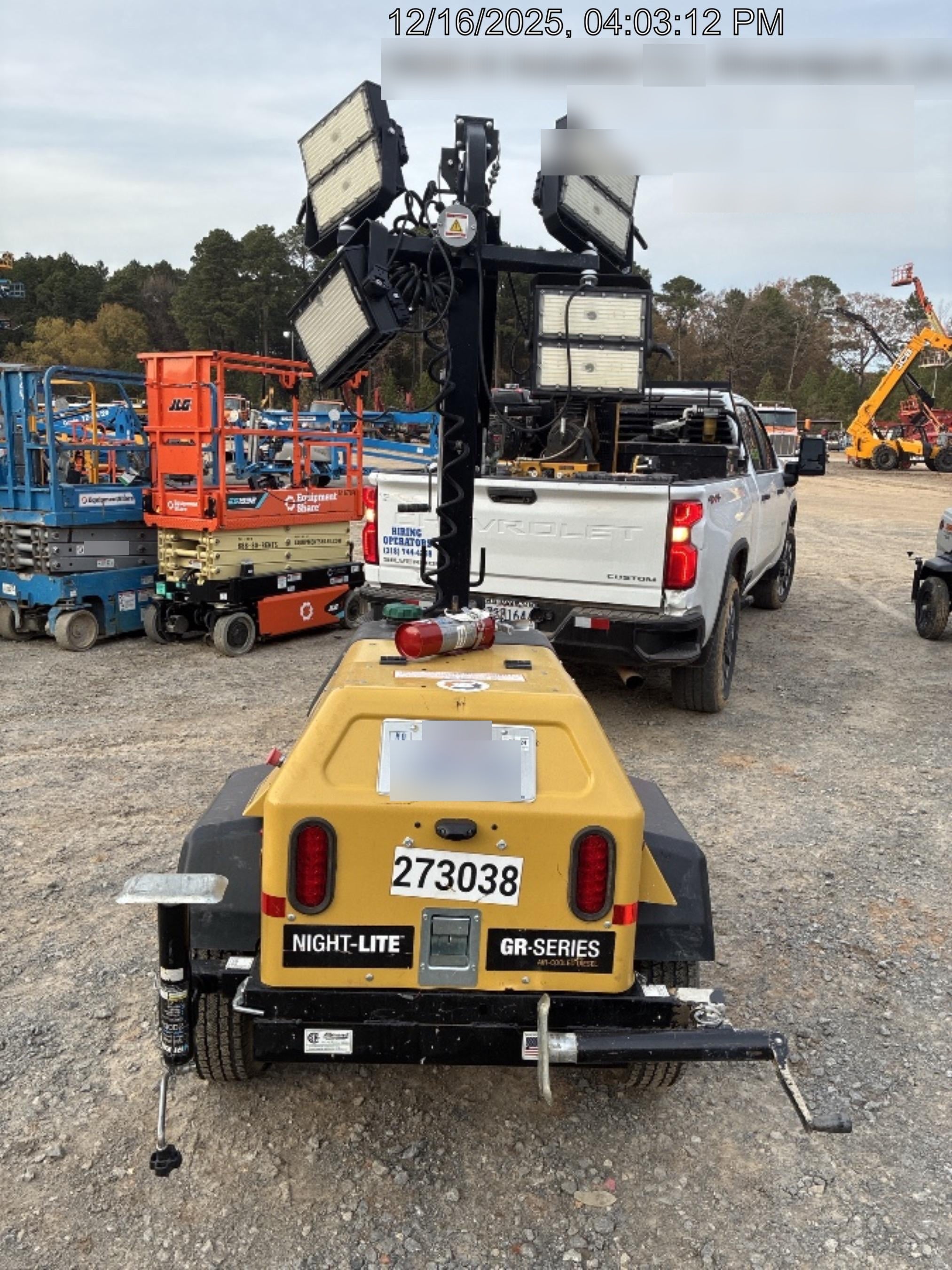 2022 Allmand NLV3GR (4) LED Light Fixture 350W, 23' Vertical Mast, 3kW Prime, Towable, ES Decals, T3