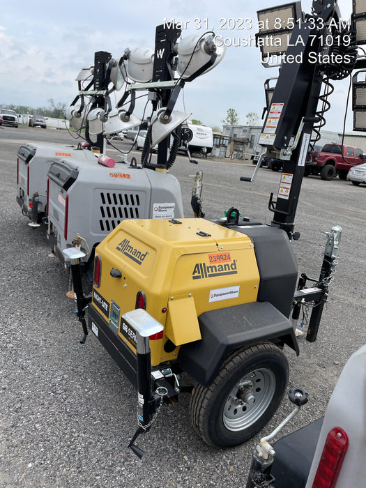 2022 Allmand NLV3GR (4) LED Light Fixture 350W, 23' Vertical Mast, 3kW Prime, Towable, Deep Sea L401, Leveling Jacks, Yanmar T4F 5.8hp