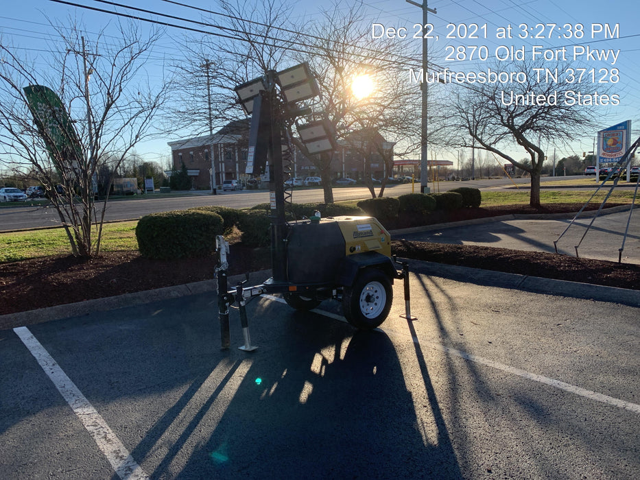 2021 Allmand NLV3GR (4) LED Light Fixture 350W, 23' Vertical Mast, 3kW Prime, Towable, Deep Sea L401, Leveling Jacks, Yanmar T4F 5.8hp