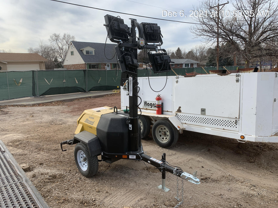 2021 Allmand NLV3GR (4) LED Light Fixture 350W, 23' Vertical Mast, 3kW Prime, Towable, Deep Sea L401, Leveling Jacks, Yanmar T4F 5.8hp