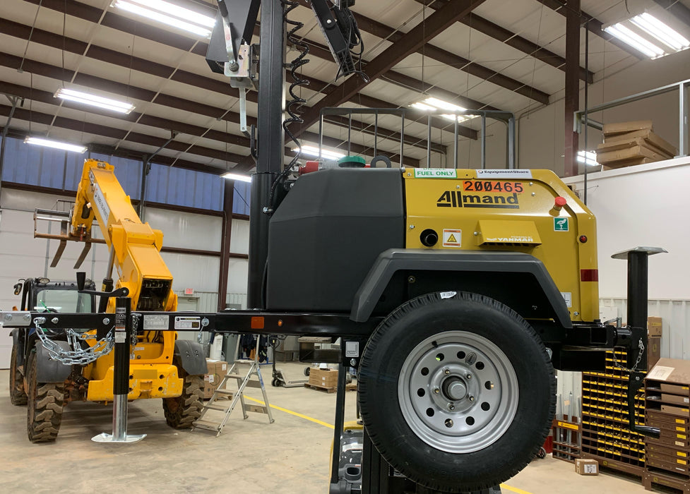 2022 Allmand NLV3GR (4) LED Light Fixture 350W, 23' Vertical Mast, 3kW Prime, Towable, Deep Sea L401, Leveling Jacks, Yanmar T4F 5.8hp