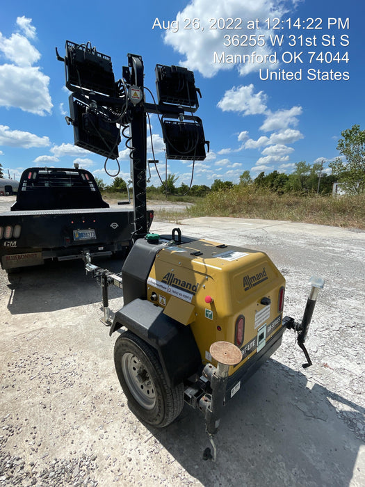 2022 Allmand NLV3GR (4) LED Light Fixture 350W, 23' Vertical Mast, 3kW Prime, Towable, Deep Sea L401, Leveling Jacks, Yanmar T4F 5.8hp