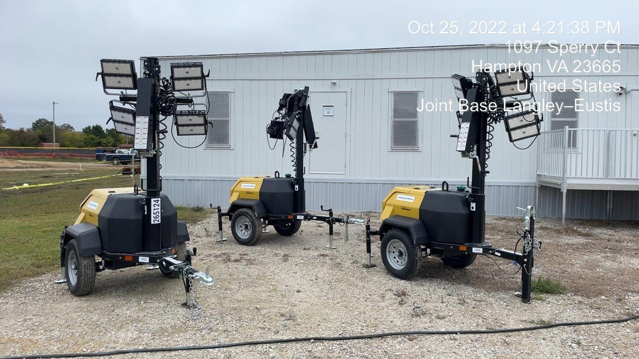 2022 Allmand NLV3GR (4) LED Light Fixture 350W, 23' Vertical Mast, 3kW Prime, Towable, ES Decals, T3