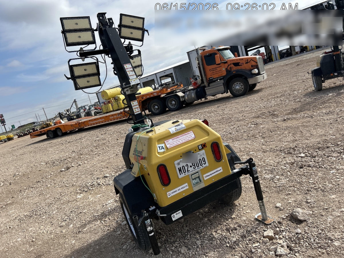 Allmand NLV3GR (4) LED Light Fixture 350W, 23' Vertical Mast, 3kW Prime, Towable, Deep Sea L401, Leveling Jacks, Yanmar T4F 5.8hp