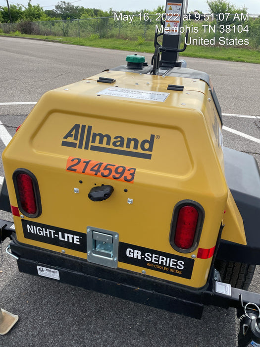 2022 Allmand NLV3GR (4) LED Light Fixture 350W, 23' Vertical Mast, 3kW Prime, Towable, Deep Sea L401, Leveling Jacks, Yanmar T4F 5.8hp