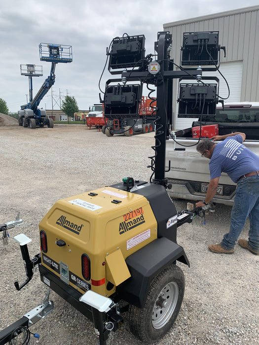 2022 Allmand NLV3GR (4) LED Light Fixture 350W, 23' Vertical Mast, 3kW Prime, Towable, Deep Sea L401, Leveling Jacks, Yanmar T4F 5.8hp