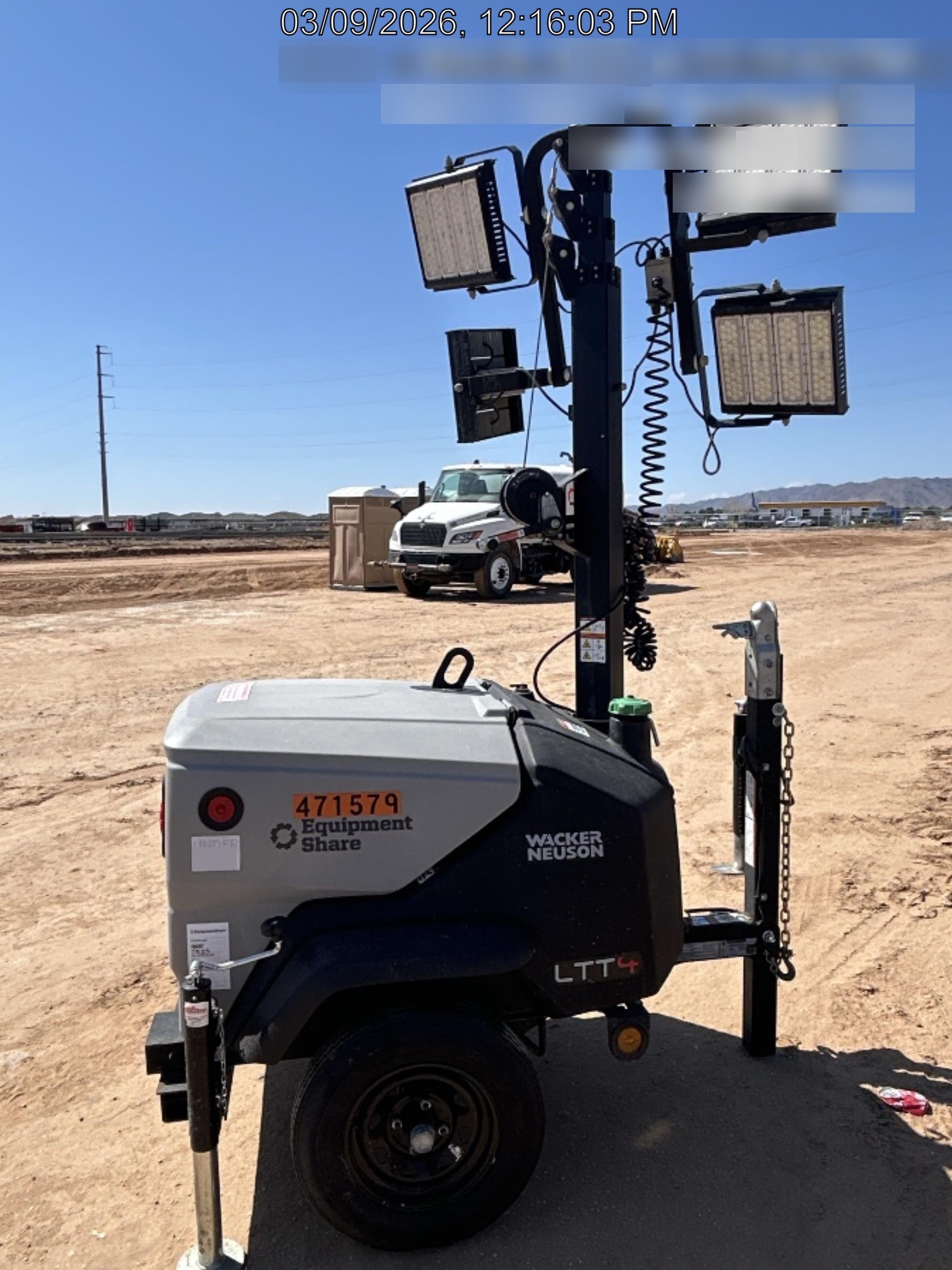 2024 Wacker Neuson LTT4 Diesel, Kohler KDW702, Deep Sea Controller, Auto Start, LED 320W, Bypass Outlet, T3