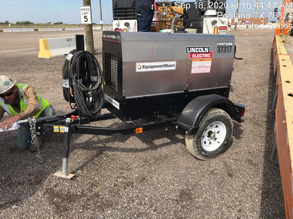 2019 Lincoln Electric Vantage 322 Ready-Pak 3, Two Wheel Trailer, Fender and Light Kit, Cable Rack