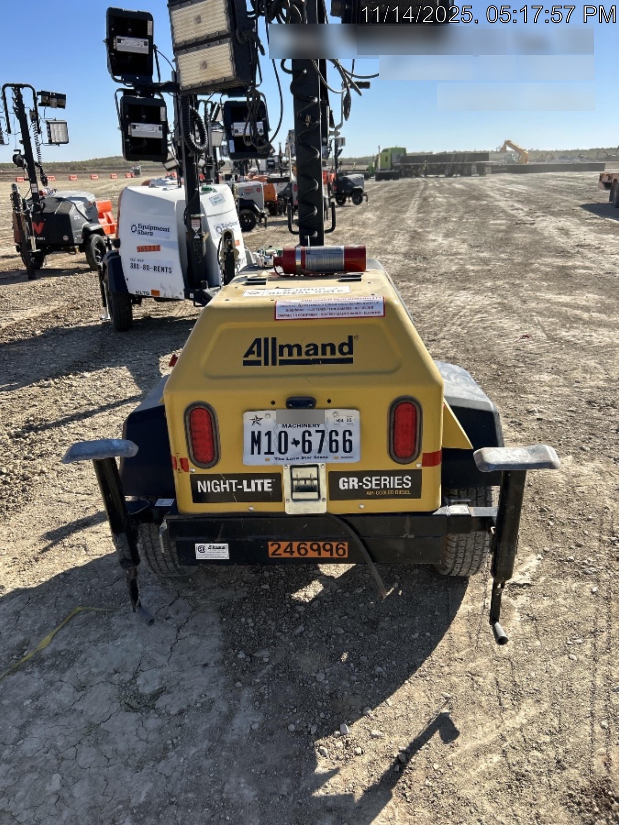 2022 Allmand NLV3GR (4) LED Light Fixture 350W, 23' Vertical Mast, 3kW Prime, Towable, ES Decals, T3