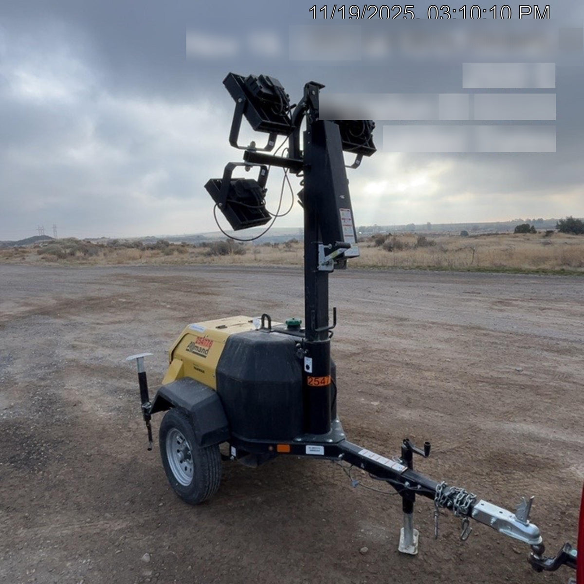 2022 Allmand NLV3GR (4) LED Light Fixture 350W, 23' Vertical Mast, 3kW Prime, Towable, ES Decals, T3