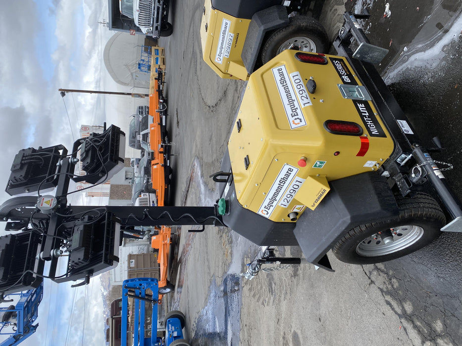 2021 Allmand NLV3GR (4) LED Light Fixture 350W, 23' Vertical Mast, 3kW Prime, Towable, Deep Sea L401, Leveling Jacks, Yanmar T4F 5.8hp