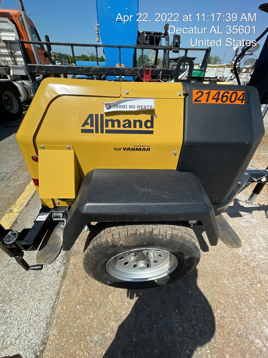 2022 Allmand NLV3GR (4) LED Light Fixture 350W, 23' Vertical Mast, 3kW Prime, Towable, Deep Sea L401, Leveling Jacks, Yanmar T4F 5.8hp