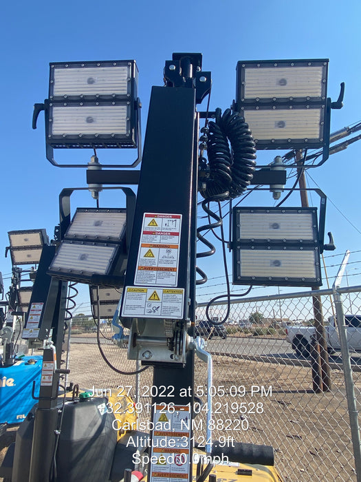 2022 Allmand NLV3GR (4) LED Light Fixture 350W, 23' Vertical Mast, 3kW Prime, Towable, Deep Sea L401, Leveling Jacks, Yanmar T4F 5.8hp