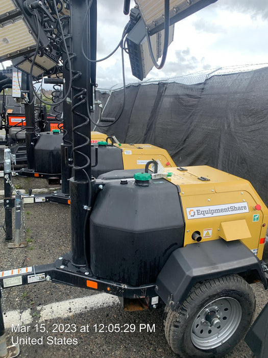 2022 Allmand NLV3GR (4) LED Light Fixture 350W, 23' Vertical Mast, 3kW Prime, Towable, Deep Sea L401, Leveling Jacks, Yanmar T4F 5.8hp