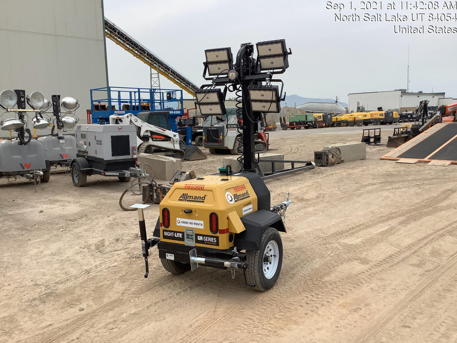 2021 Allmand NLV3GR (4) LED Light Fixture 350W, 23' Vertical Mast, 3kW Prime, Towable, Deep Sea L401, Leveling Jacks, Yanmar T4F 5.8hp