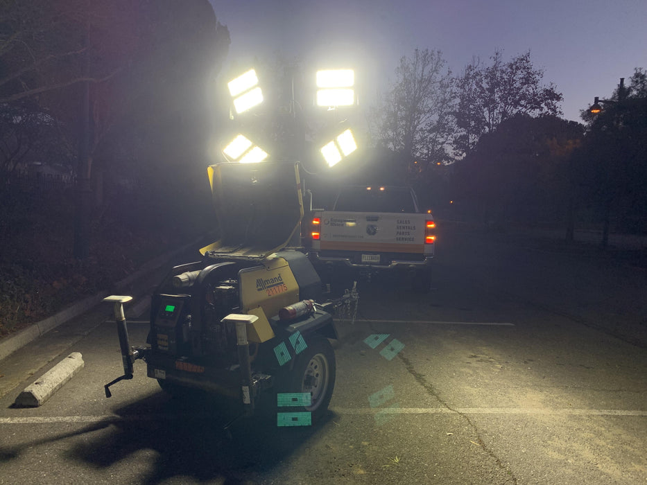 2022 Allmand NLV3GR (4) LED Light Fixture 350W, 23' Vertical Mast, 3kW Prime, Towable, Deep Sea L401, Leveling Jacks, Yanmar T4F 5.8hp