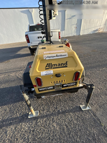 Allmand NLV3GR (4) LED Light Fixture 350W, 23' Vertical Mast, 3kW Prime, Towable, Deep Sea L401, Leveling Jacks, Yanmar T4F 5.8hp