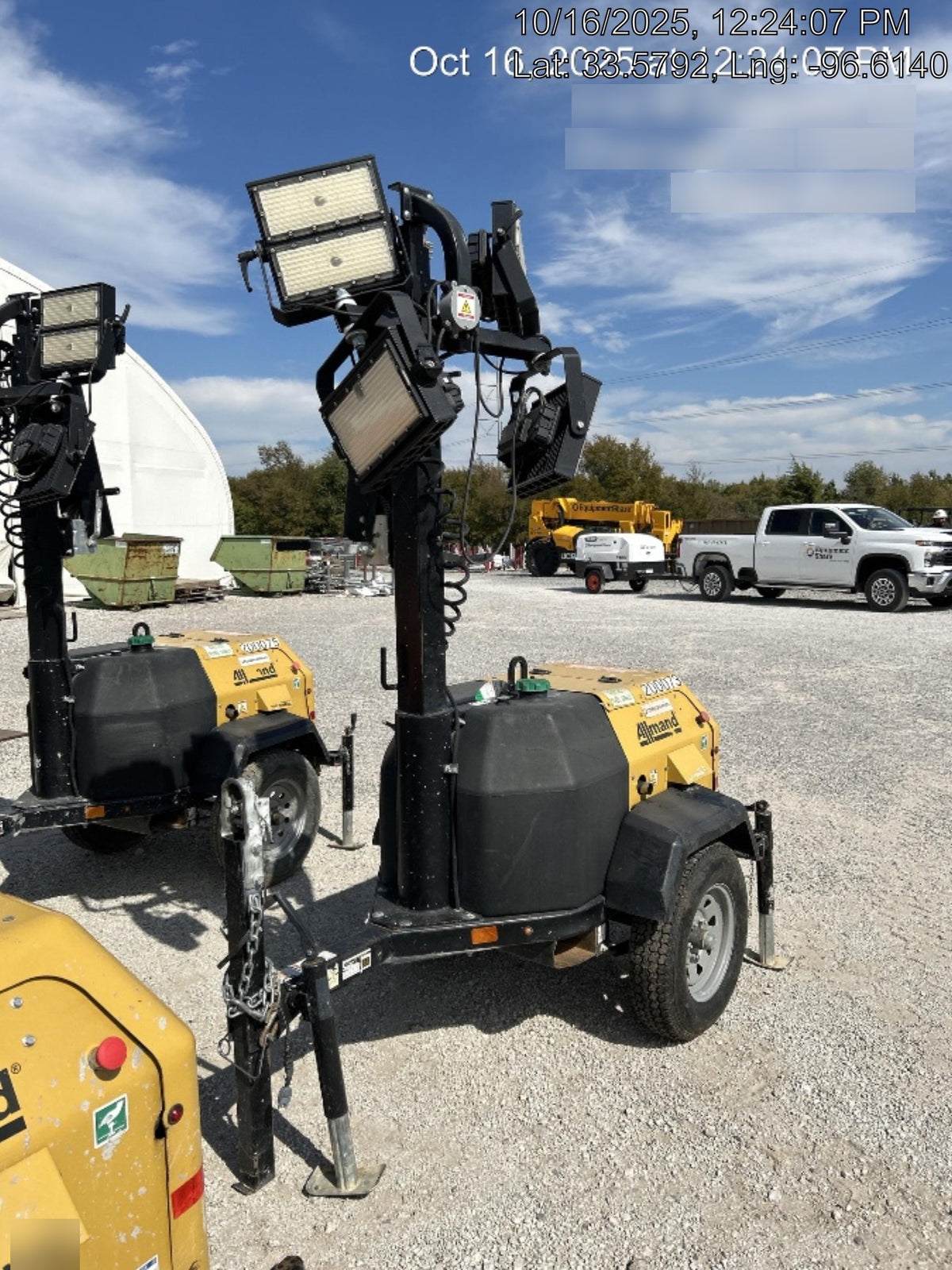 2022 Allmand NLV3GR (4) LED Light Fixture 350W, 23' Vertical Mast, 3kW Prime, Towable, Deep Sea L401, Leveling Jacks, Yanmar T4F 5.8hp