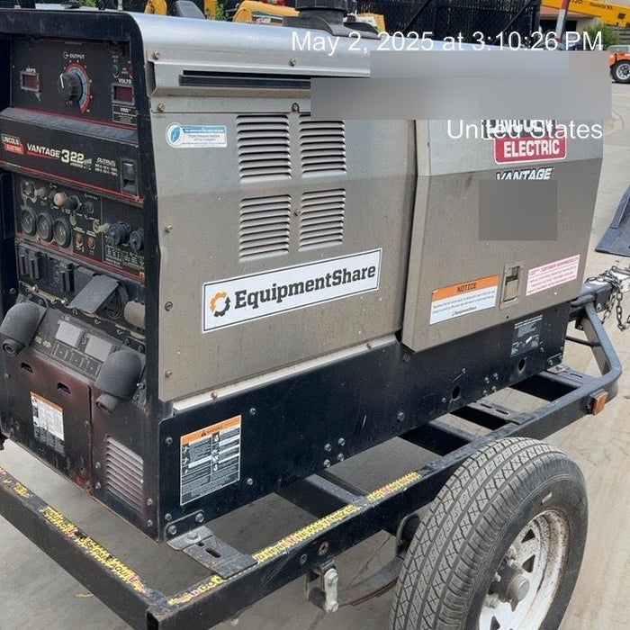 2019 Lincoln Electric Vantage 322 Welder Ready-Pak 3, Two wheel trailer, Fender and Light kit, Cable Rack