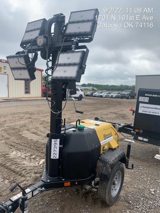 2022 Allmand NLV3GR (4) LED Light Fixture 350W, 23' Vertical Mast, 3kW Prime, Towable, Deep Sea L401, Leveling Jacks, Yanmar T4F 5.8hp