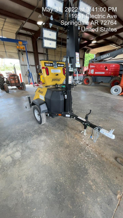 2022 Allmand NLV3GR (4) LED Light Fixture 350W, 23' Vertical Mast, 3kW Prime, Towable, Deep Sea L401, Leveling Jacks, Yanmar T4F 5.8hp