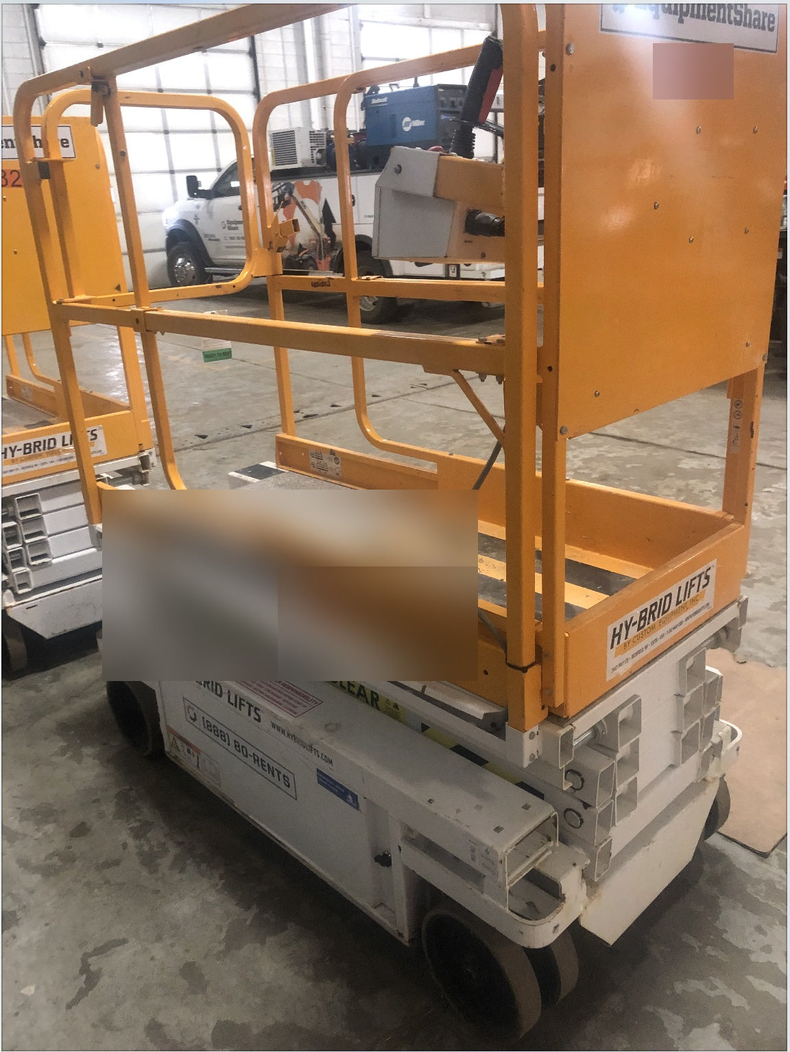 Custom Equipment HB-1430 Hy-Brid Scissor Lift
Platform capacity up to 670 lbs
Working height up to 20 ft
Weighs under 1,700 lbs
Non-marking wheels
