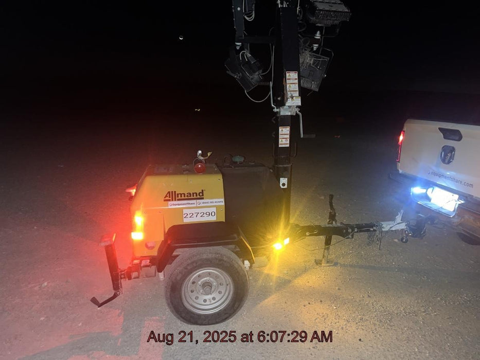 2022 Allmand NLV3GR (4) LED Light Fixture 350W, 23' Vertical Mast, 3kW Prime, Towable, Deep Sea L401, Leveling Jacks, Yanmar T4F 5.8hp