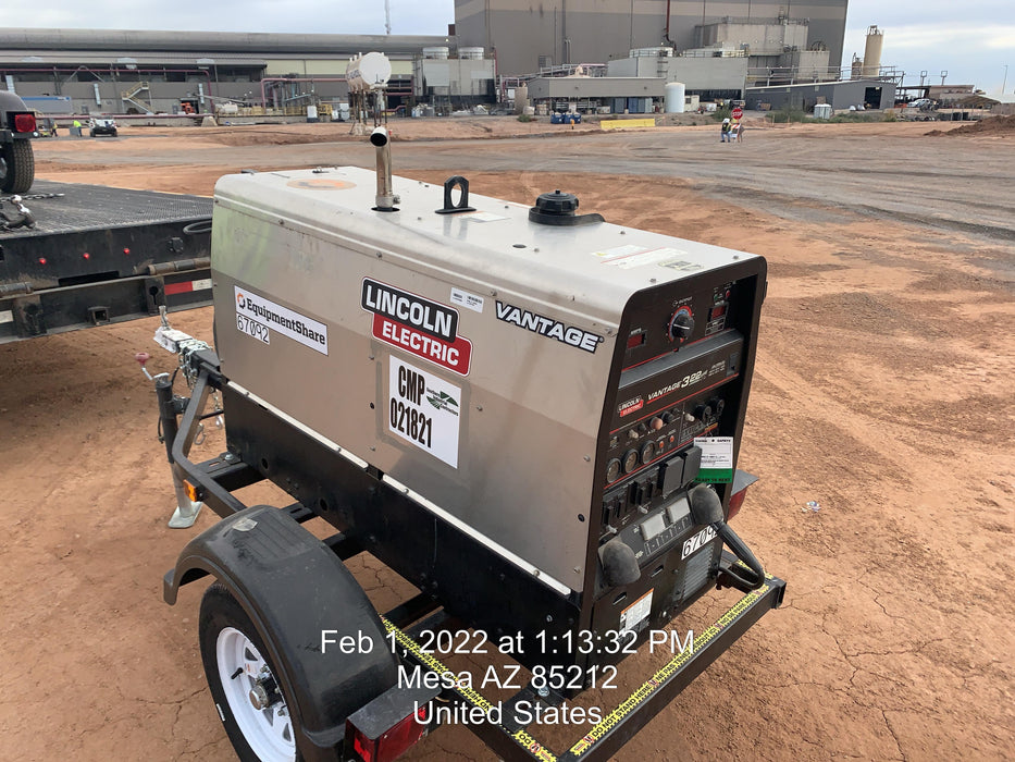 2020 Lincoln Electric Vantage 322 Welder Ready-Pak 3, Two wheel trailer, Fender and Light kit, Cable Rack