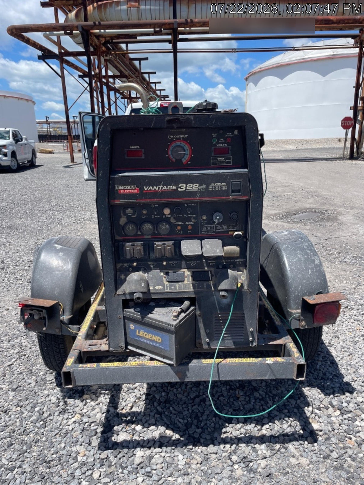 2019 Lincoln Electric Vantage 322 Welder Ready-Pak 3, Two wheel trailer, Fender and Light kit, Cable Rack