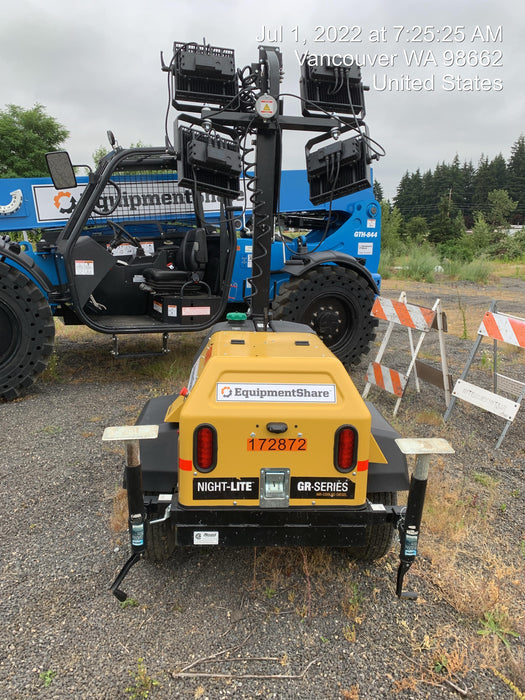 2021 Allmand NLV3GR (4) LED Light Fixture 350W, 23' Vertical Mast, 3kW Prime, Towable, Deep Sea L401, Leveling Jacks, Yanmar T4F 5.8hp