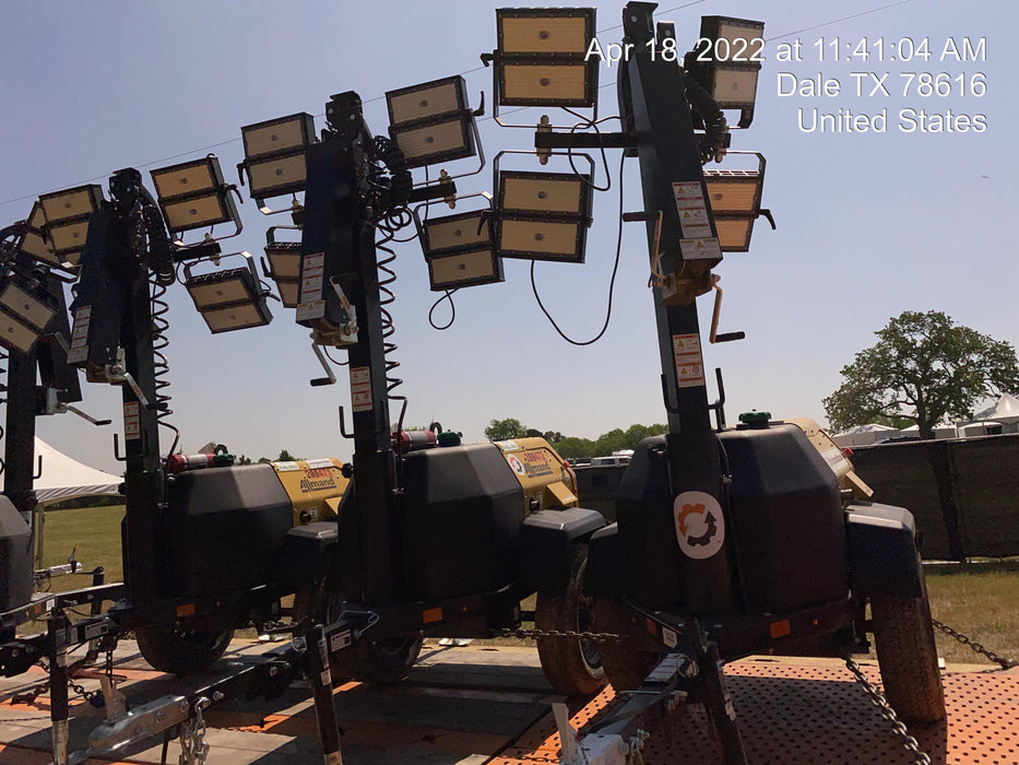 2022 Allmand NLV3GR (4) LED Light Fixture 350W, 23' Vertical Mast, 3kW Prime, Towable, Deep Sea L401, Leveling Jacks, Yanmar T4F 5.8hp