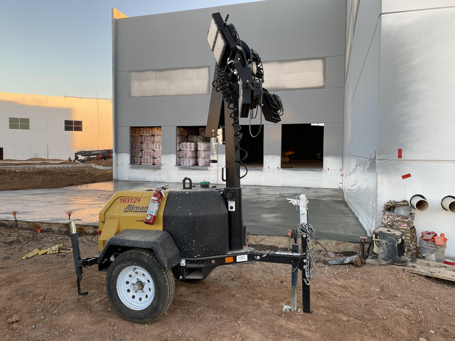 2021 Allmand NLV3GR (4) LED Light Fixture 350W, 23' Vertical Mast, 3kW Prime, Towable, Deep Sea L401, Leveling Jacks, Yanmar T4F 5.8hp