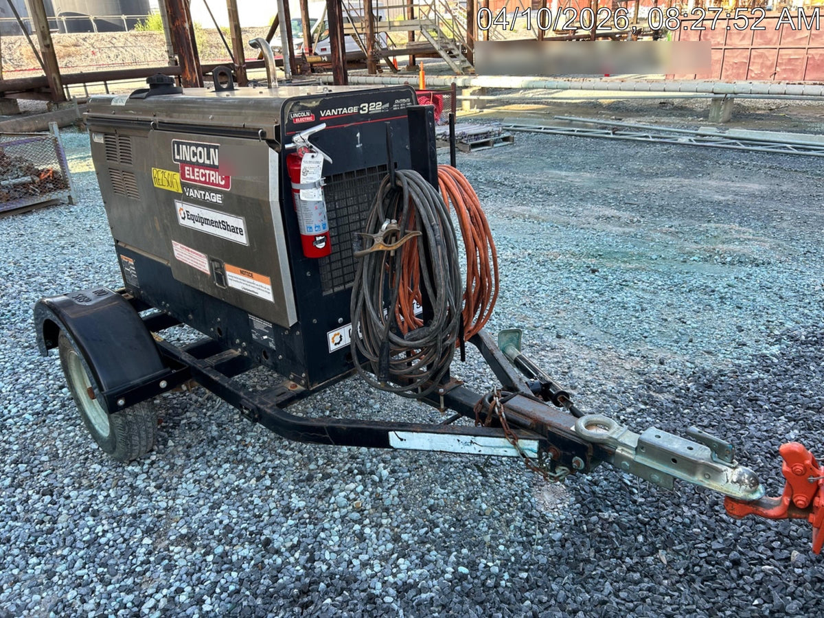 2019 Lincoln Electric Vantage 322 Welder Ready-Pak 3, Two wheel trailer, Fender and Light kit, Cable Rack